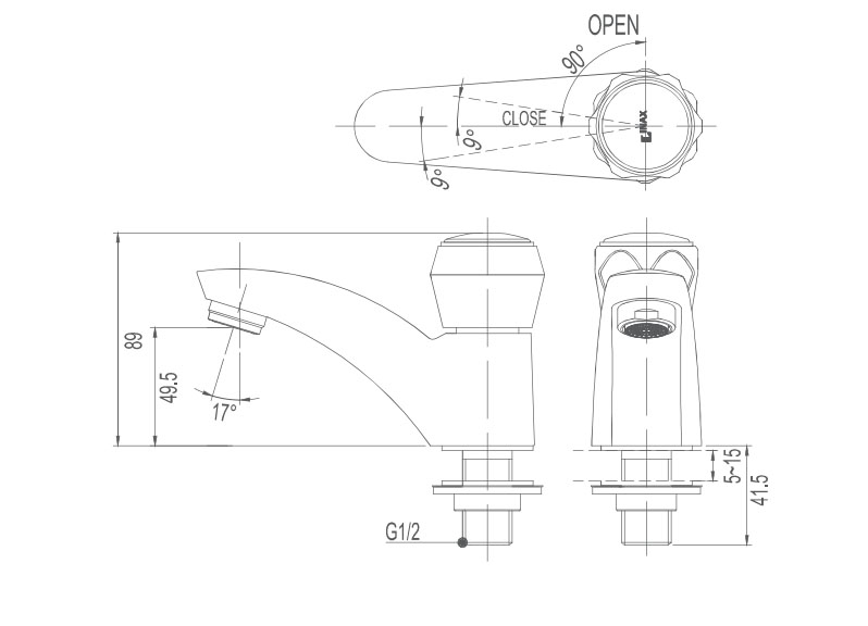 Bản vẽ kỹ thuật Vòi chậu nước lạnh Inax LFV-12A