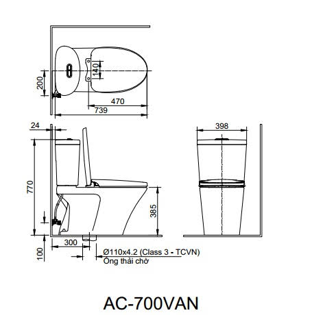 Bản vẽ kỹ thuật bồn cầu inax AC-710A