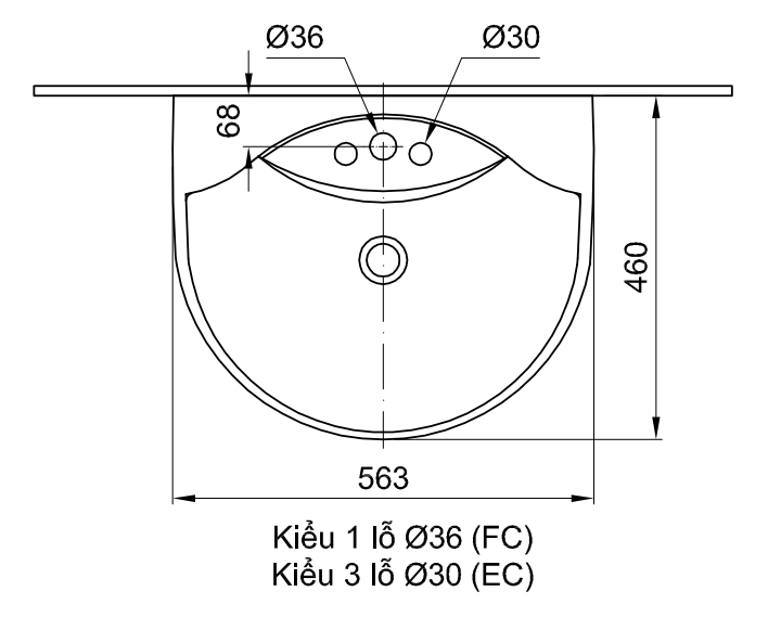 Bản vẽ kỹ thuật chậu rửa treo tường Inax L-288V(EC/FC)