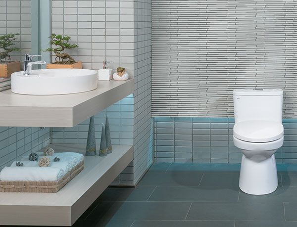 Phòng tắm đẹp với chậu rửa đặt bàn Inax L-294V, Kệ nhà tắm, bồn cầu và chậu cảnh