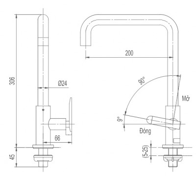 Bản vẽ kỹ thuật Vòi bếp Inax SFV-30