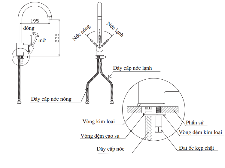 Bản vẽ kỹ thuật Vòi bếp Inax SFV-801S